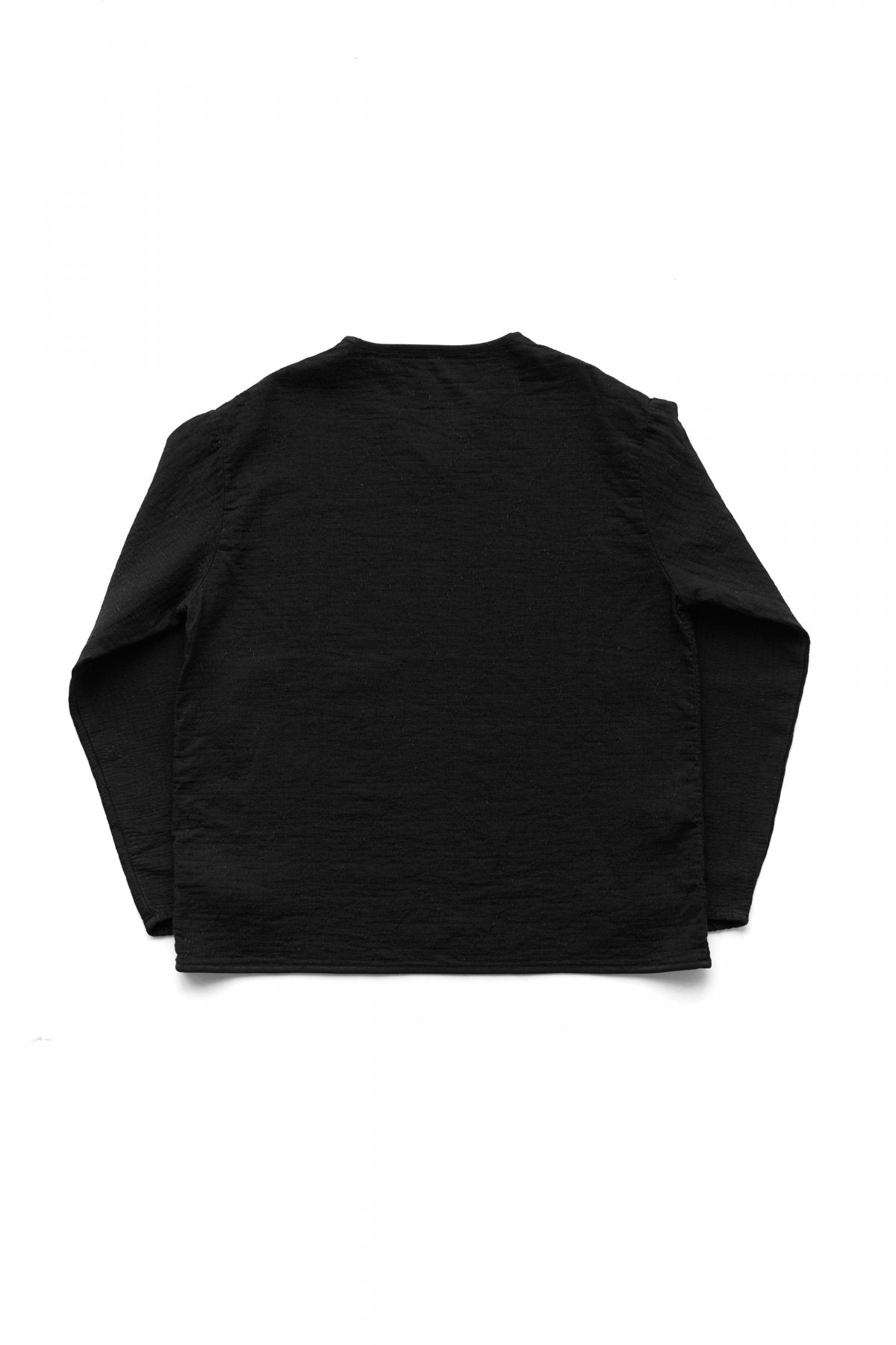 Porter Classic - SASHIKO STRETCH V-NECK LONG SLEEVE SHIRT - BLACK