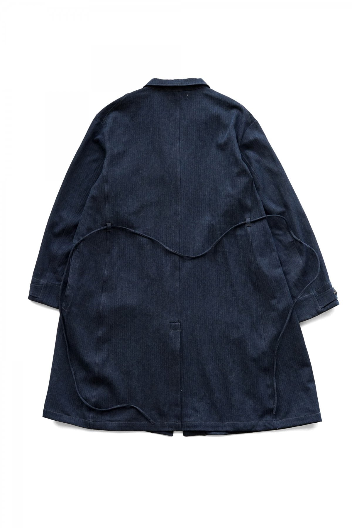 OLD JOE - ROPED WAIST ATELIER COAT - INDIGO HERRINGBONE