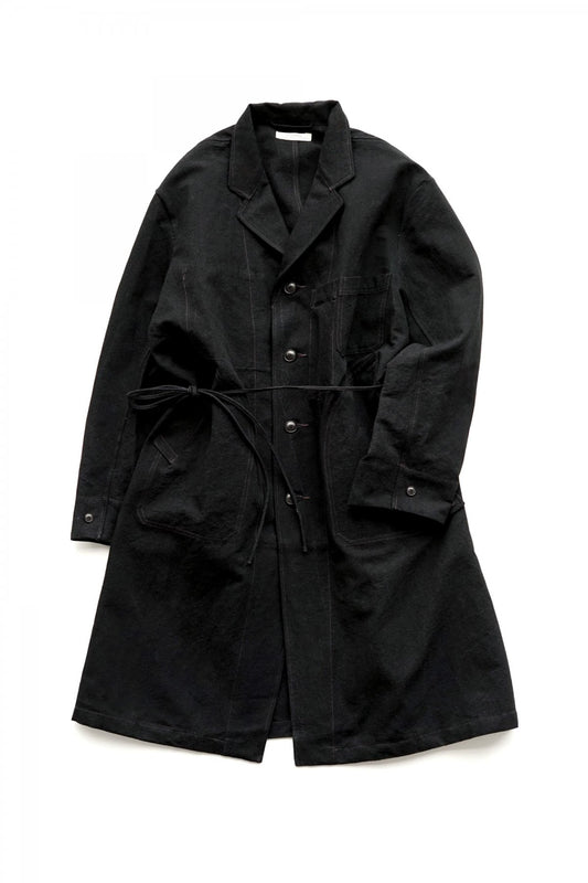 OLD JOE - ROPED WAIST ATELIER COAT - BLACK CANVAS