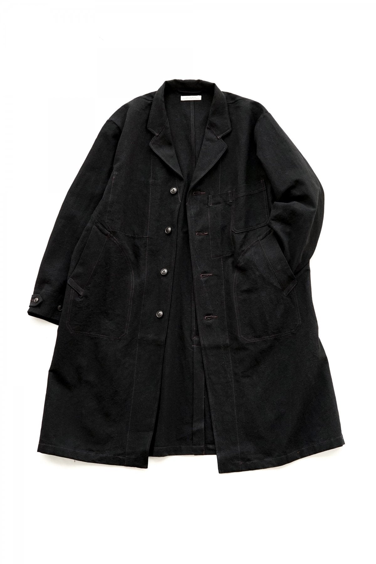 OLD JOE - ROPED WAIST ATELIER COAT - BLACK CANVAS