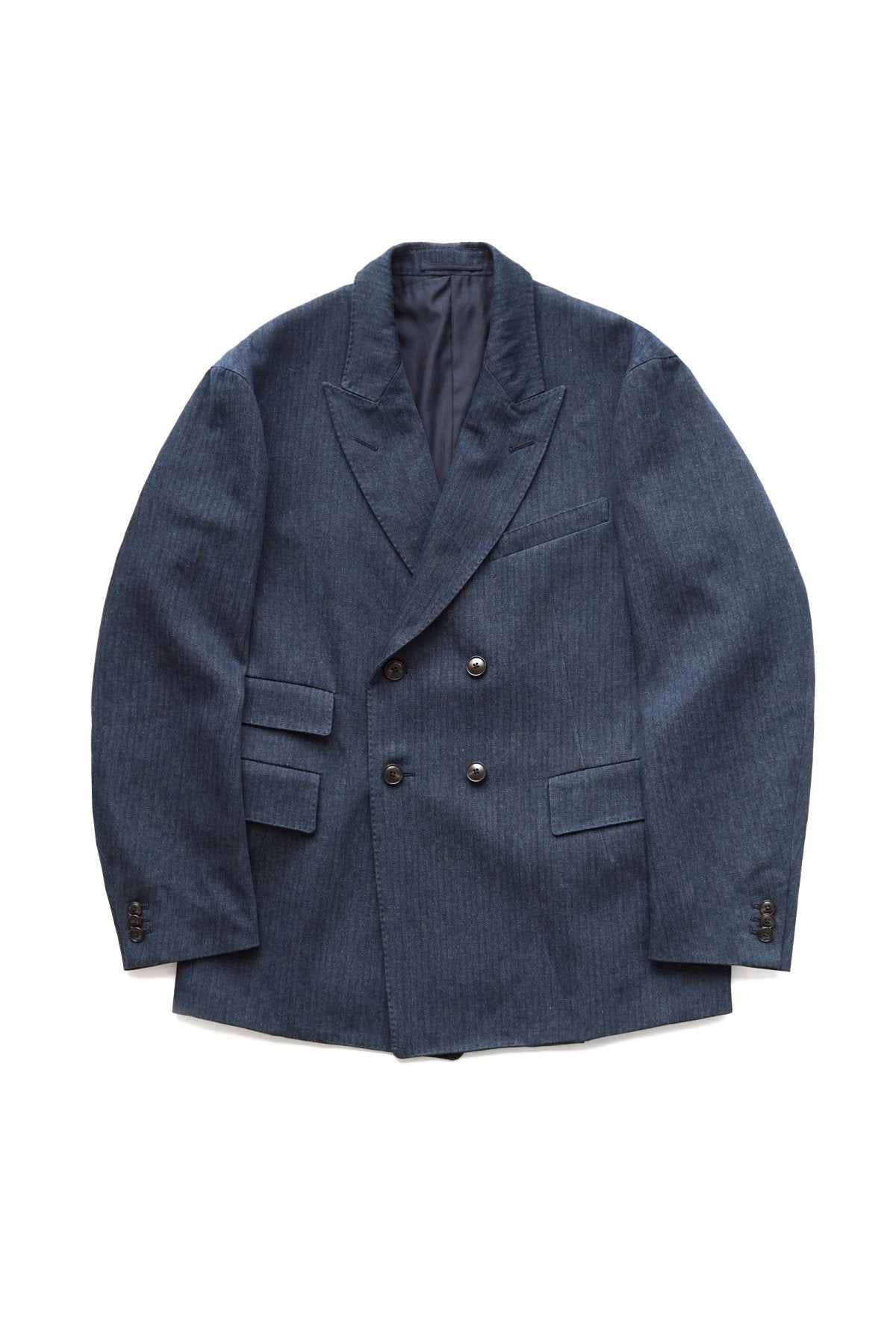 OLD JOE - DOUBLE-BREASTED SWING JACKET - INDIGO HERRINGBONE