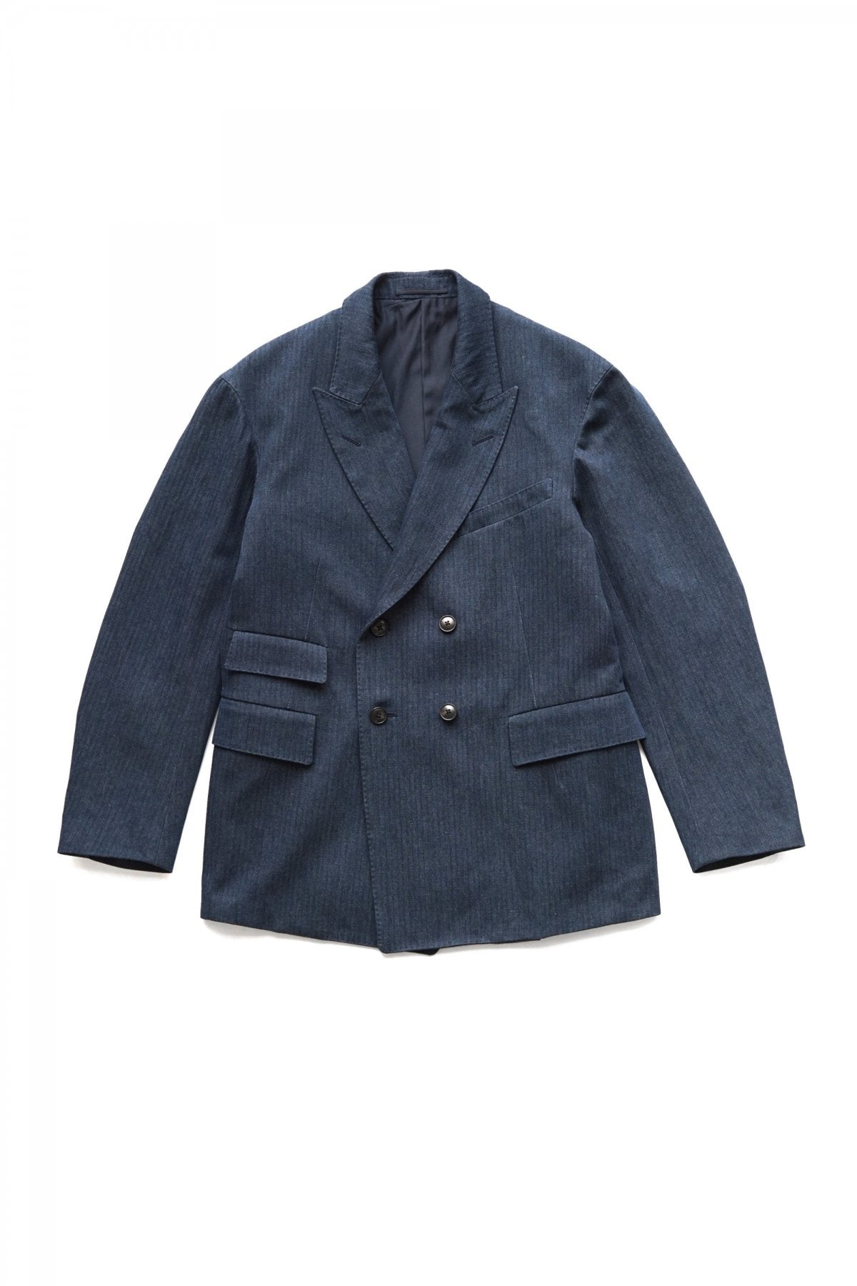 OLD JOE - DOUBLE-BREASTED SWING JACKET - INDIGO HERRINGBONE