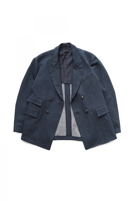 OLD JOE - DOUBLE-BREASTED SWING JACKET - INDIGO HERRINGBONE