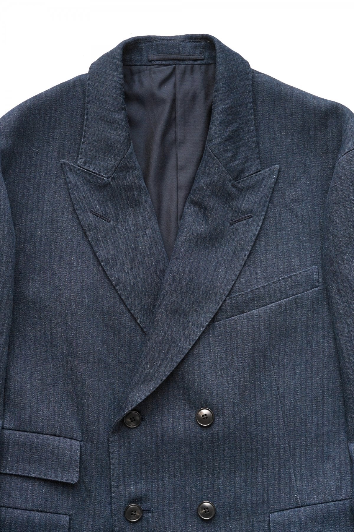 OLD JOE - DOUBLE-BREASTED SWING JACKET - INDIGO HERRINGBONE