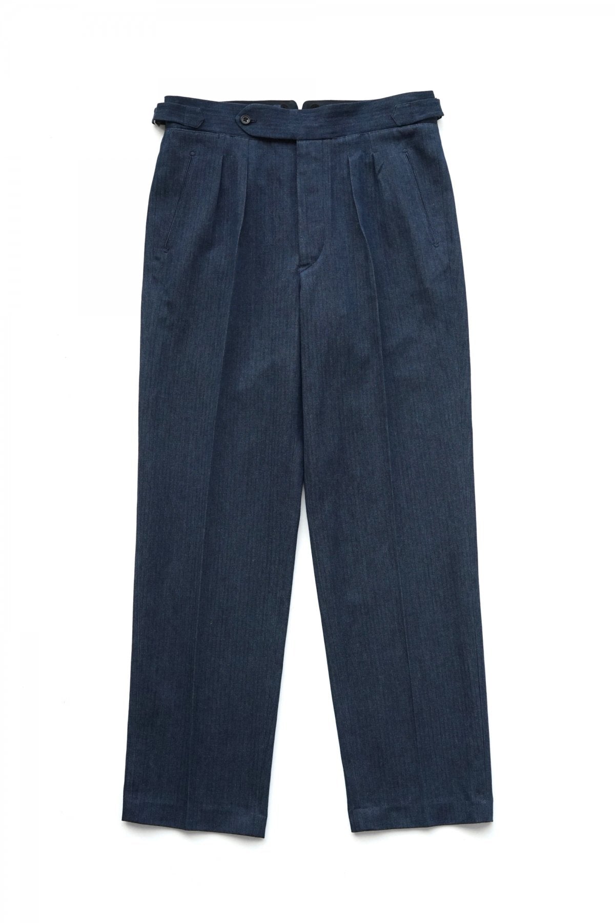 OLD JOE ★★★ - EXCLUSIVE DOUBLE-PLEATED SMARTY TROUSER - INDIGO HERRINGBONE