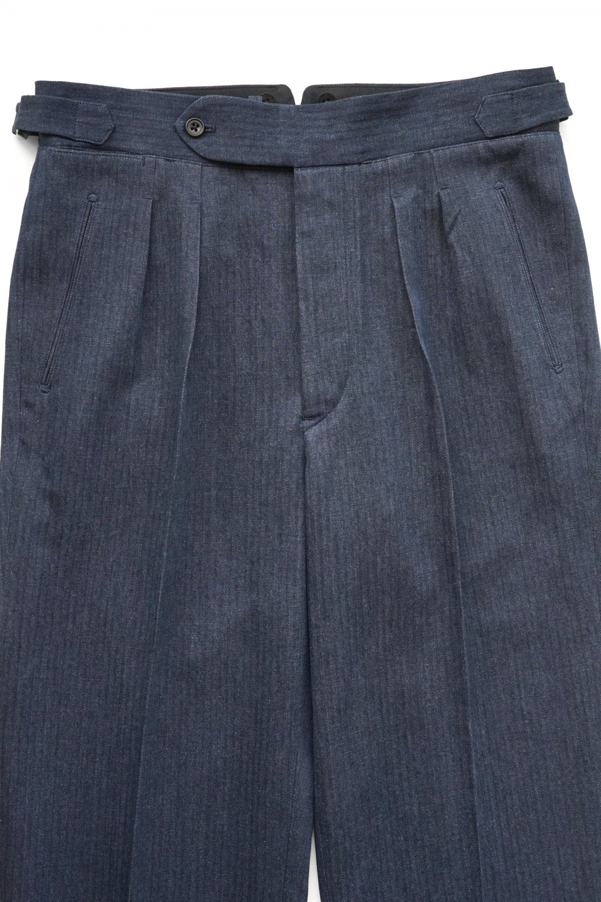 OLD JOE ★★★ - EXCLUSIVE DOUBLE-PLEATED SMARTY TROUSER - INDIGO HERRINGBONE