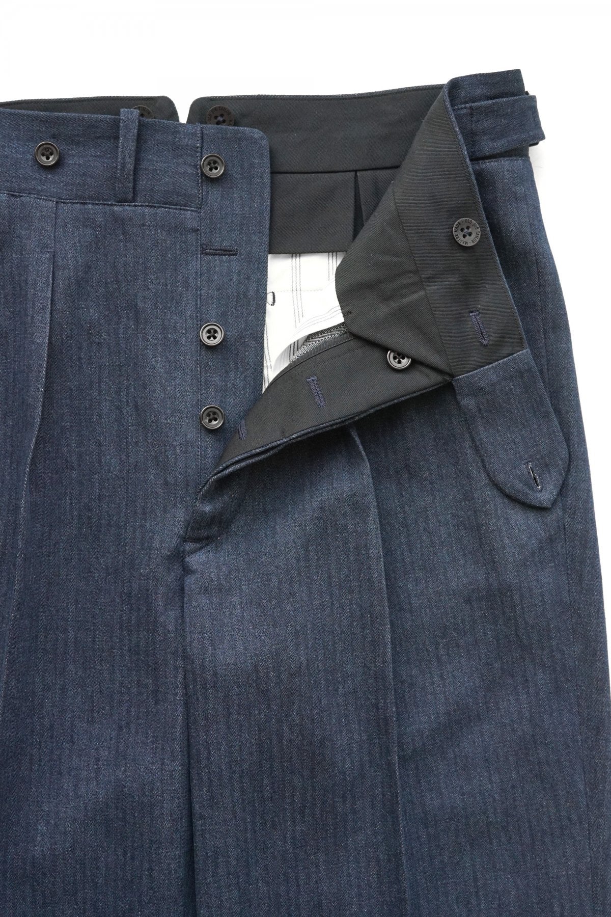 OLD JOE ★★★ - EXCLUSIVE DOUBLE-PLEATED SMARTY TROUSER - INDIGO HERRINGBONE