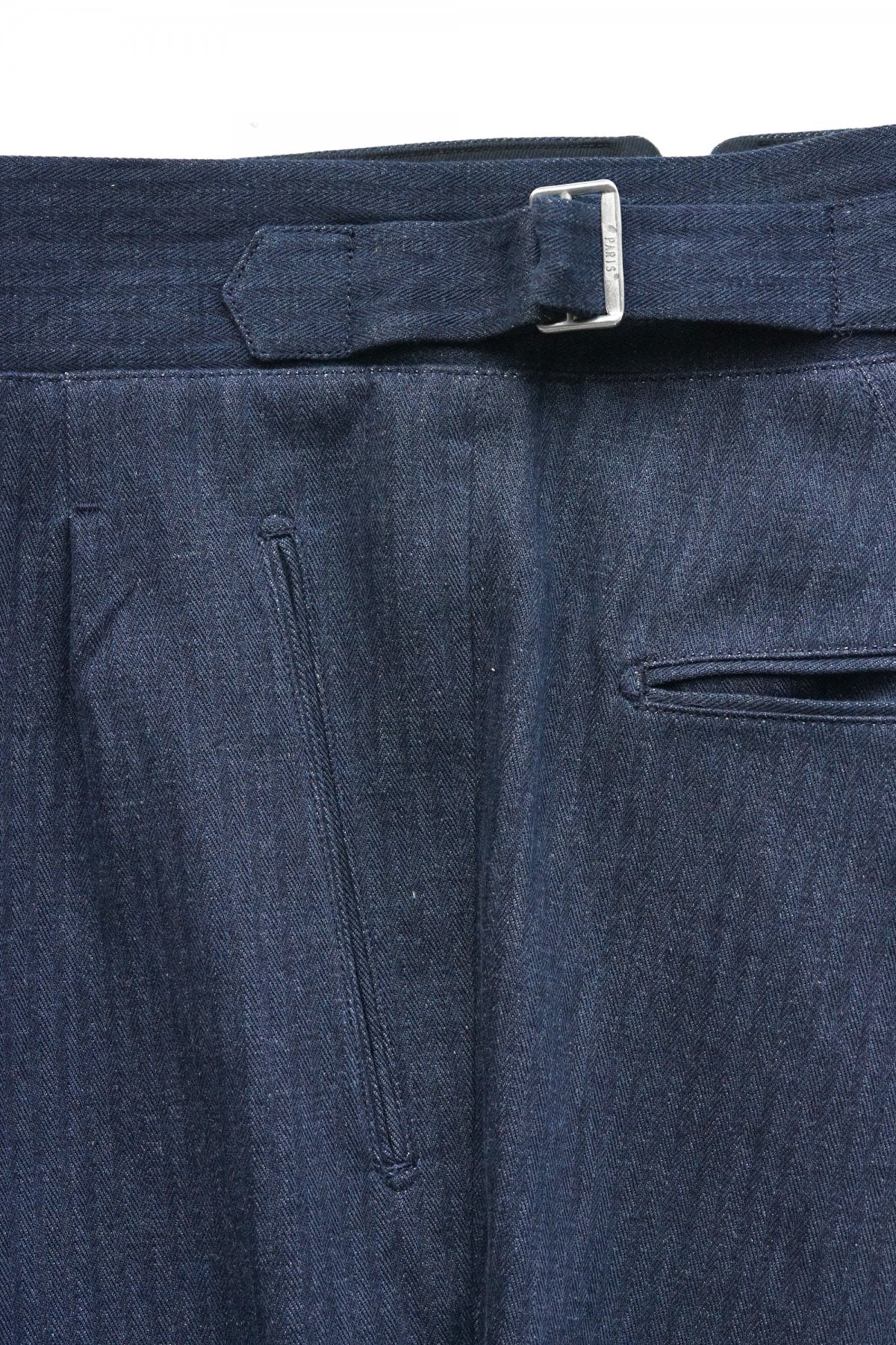 OLD JOE ★★★ - EXCLUSIVE DOUBLE-PLEATED SMARTY TROUSER - INDIGO HERRINGBONE