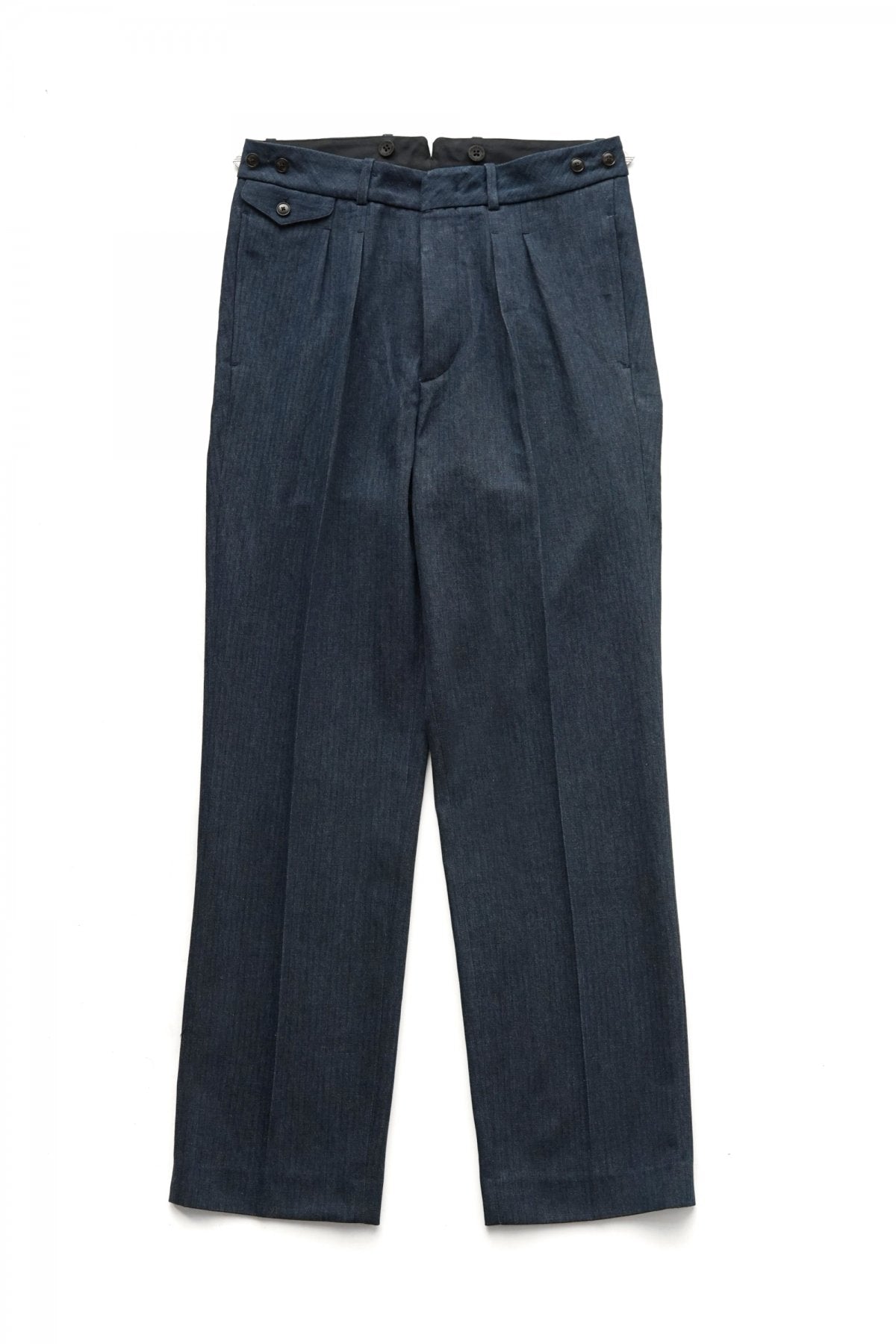 OLD JOE - DOUBLE-PLEATED DRAPE TROUSER - INDIGO HERRINGBONE