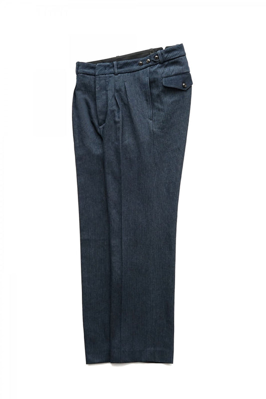 OLD JOE - DOUBLE-PLEATED DRAPE TROUSER - INDIGO HERRINGBONE