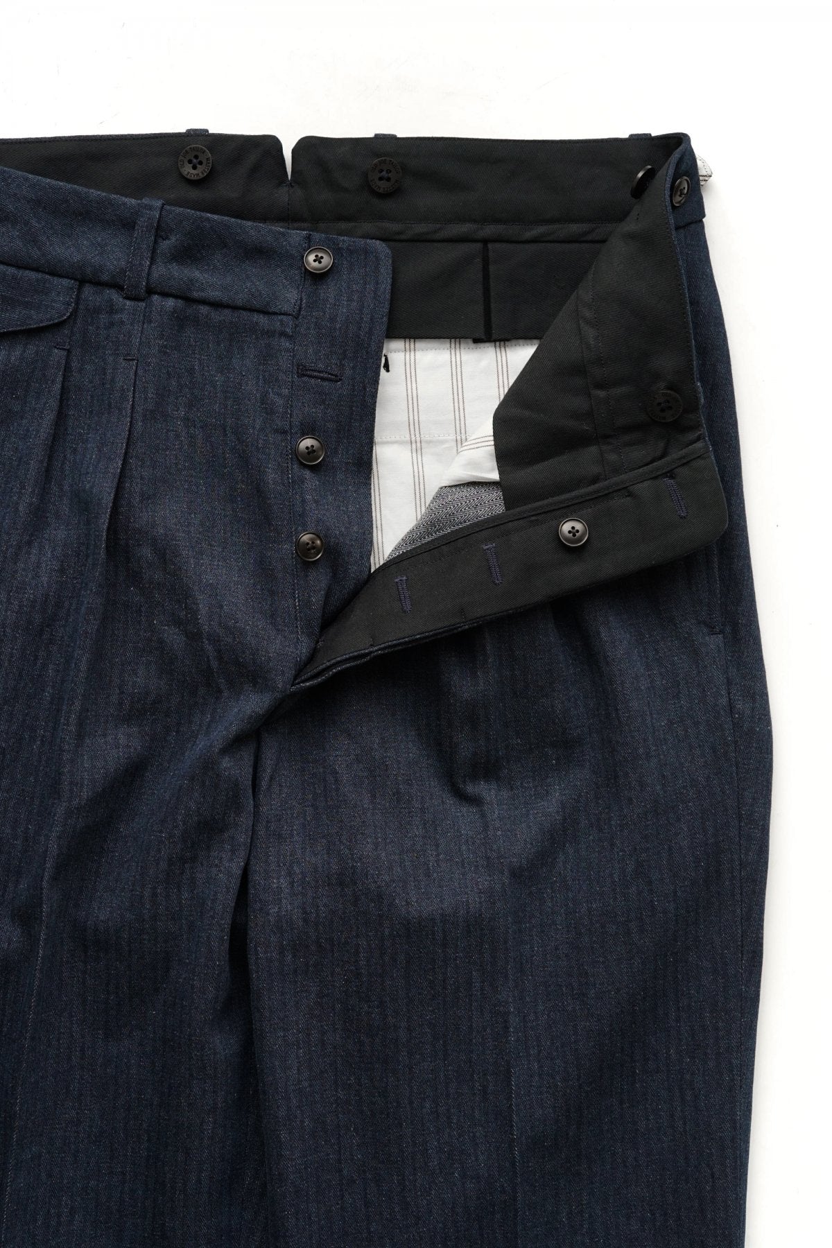 OLD JOE - DOUBLE-PLEATED DRAPE TROUSER - INDIGO HERRINGBONE