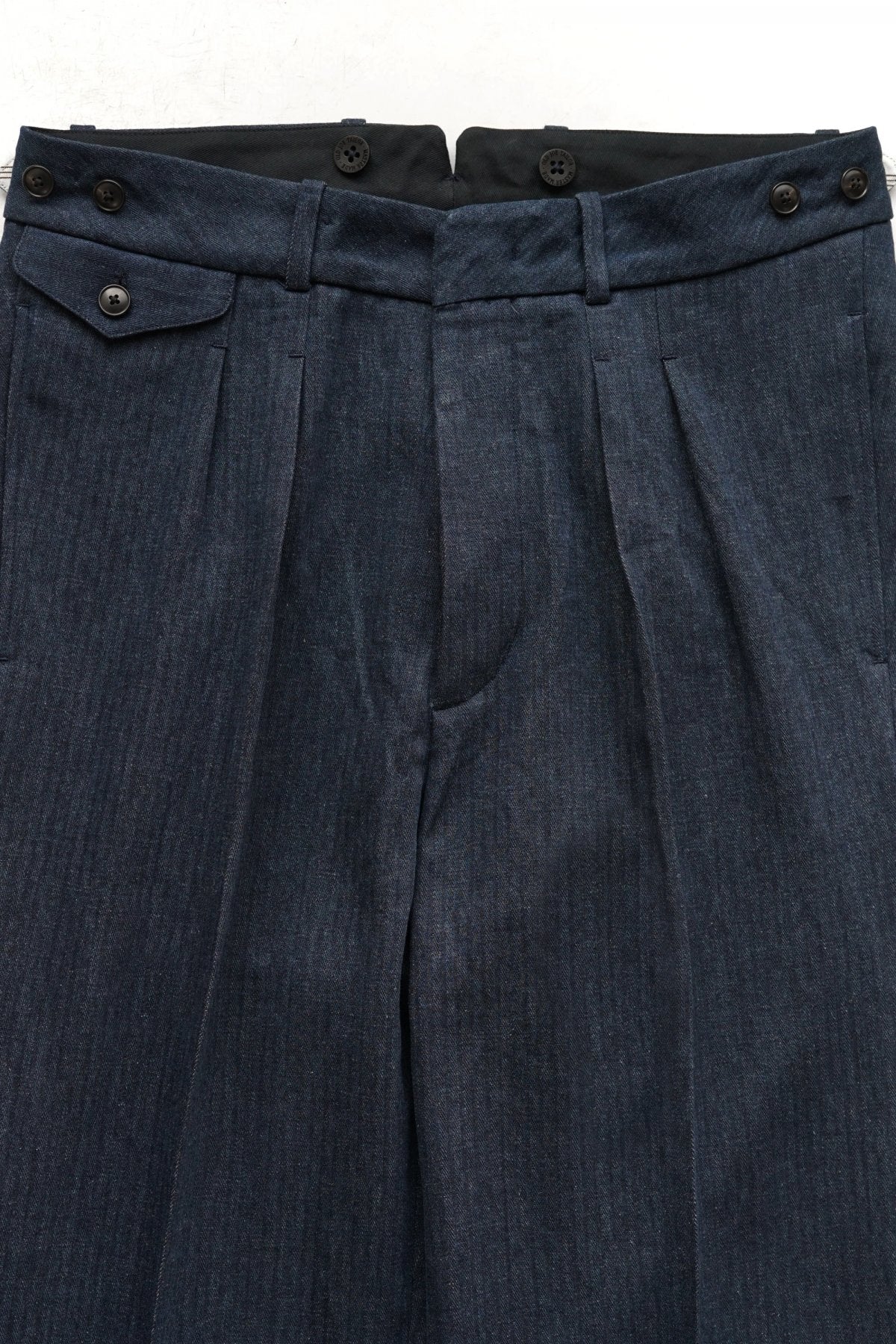 OLD JOE - DOUBLE-PLEATED DRAPE TROUSER - INDIGO HERRINGBONE