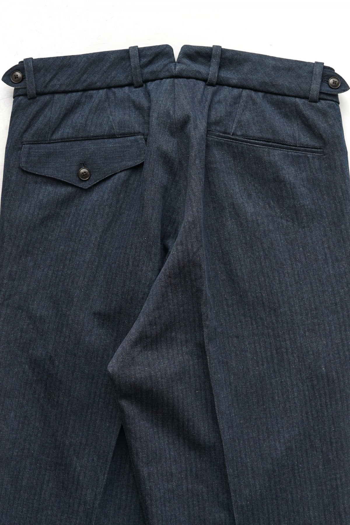 OLD JOE - DOUBLE-PLEATED DRAPE TROUSER - INDIGO HERRINGBONE