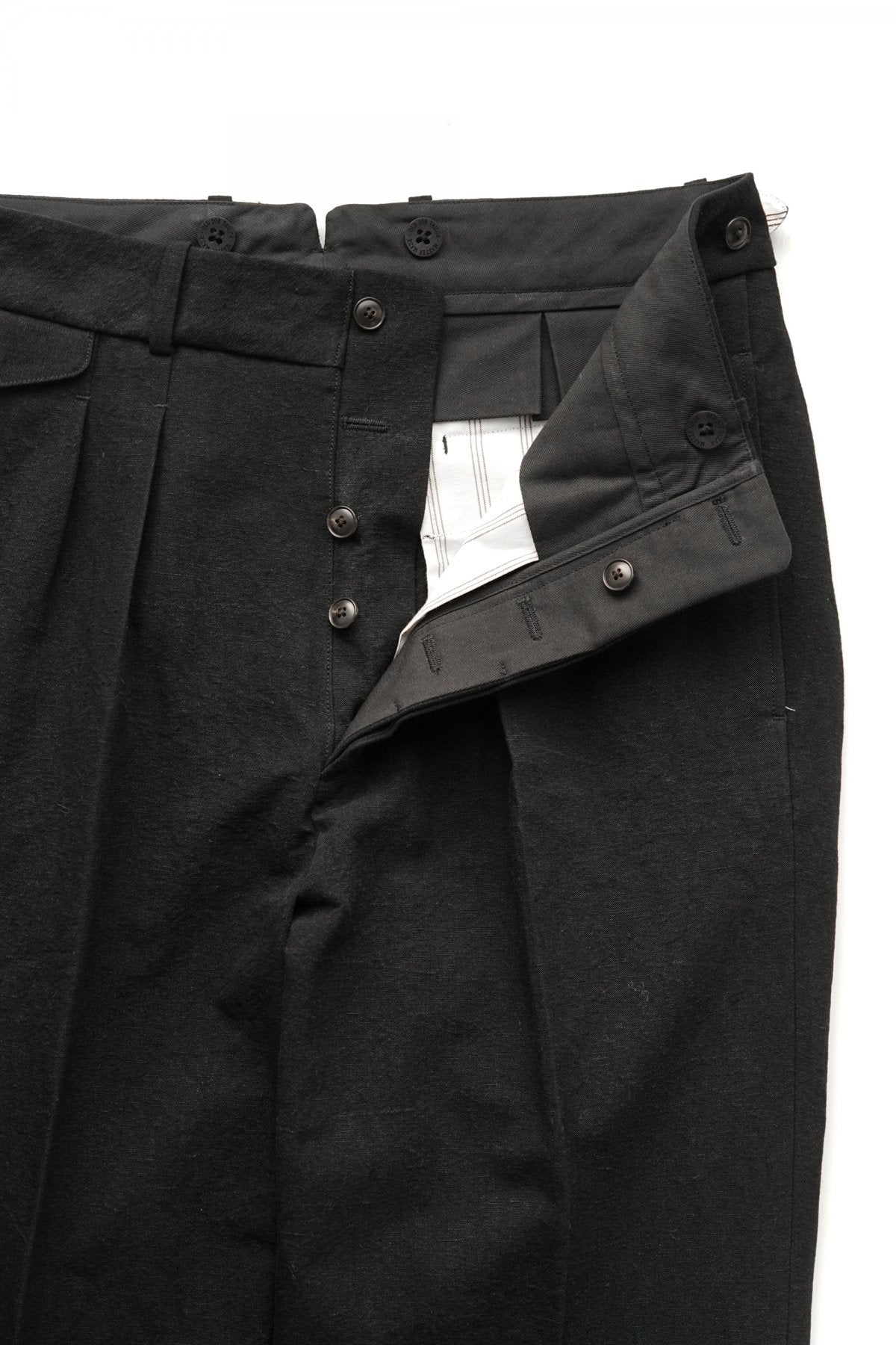 OLD JOE - DOUBLE-PLEATED DRAPE TROUSER - BLACK CANVAS