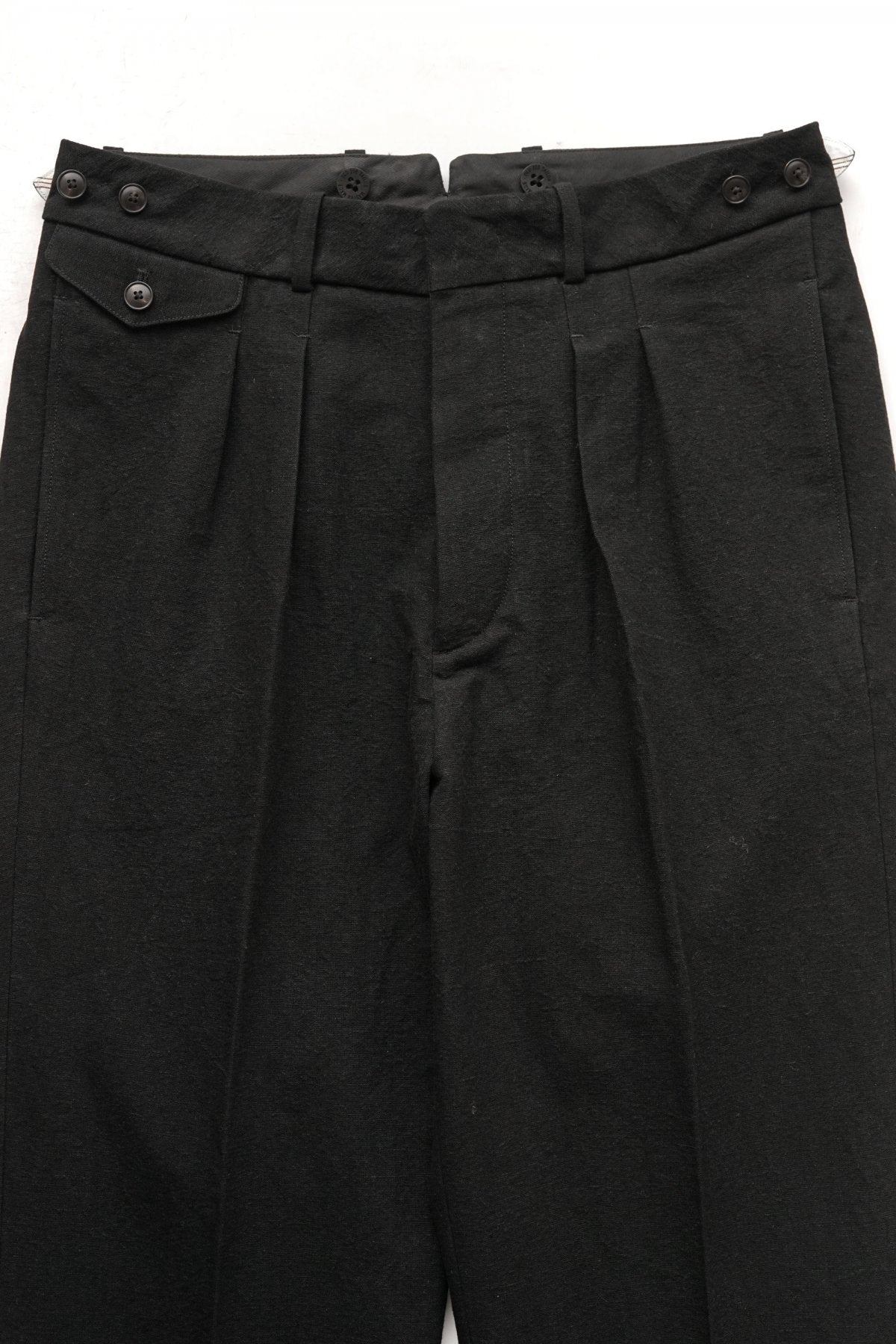 OLD JOE - DOUBLE-PLEATED DRAPE TROUSER - BLACK CANVAS