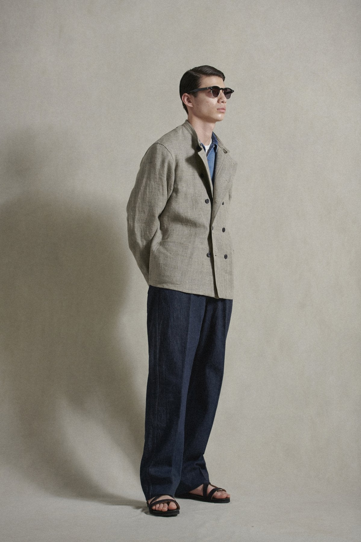 OLD JOE - STAND COLLAR MECHANIC JACKET - HERRINGBONE LINEN