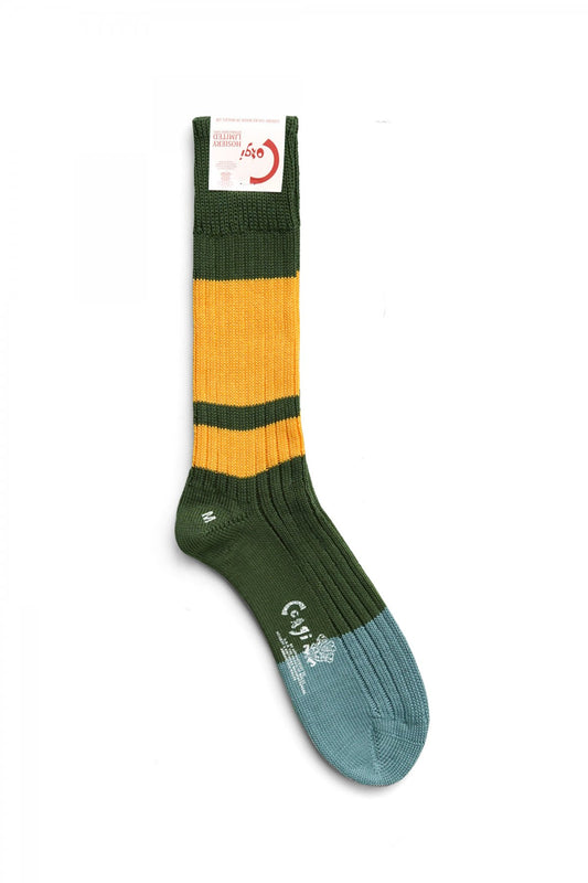 CORGI - BLOCK STRIPE SOCKS - KHAKI×YELLOW