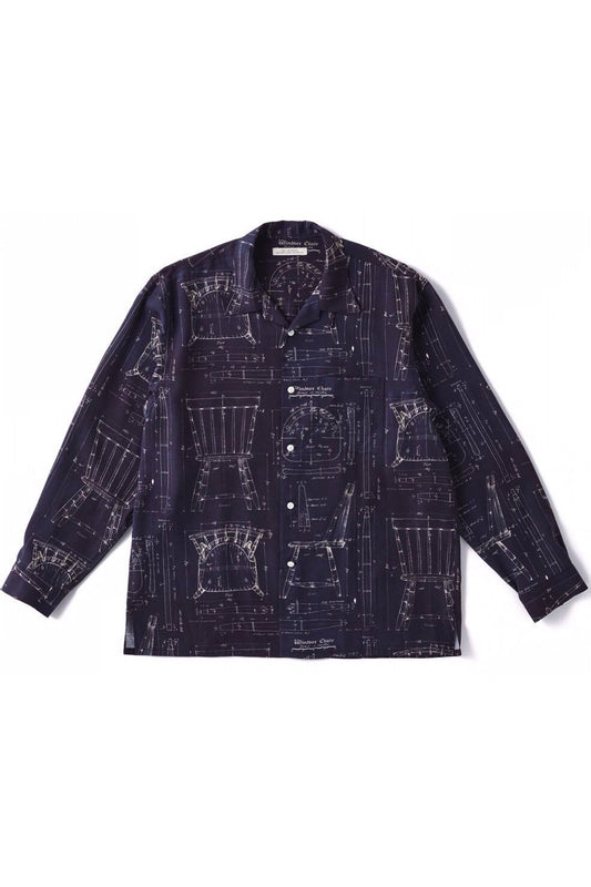 OLD JOE - ORIGINAL PRINTED OPEN COLLAR SHIRTS - BLUE PRINT L/S - NOCTURNE