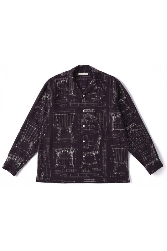 OLD JOE - ORIGINAL PRINTED OPEN COLLAR SHIRTS - BLUE PRINT L/S - GRAPHITE