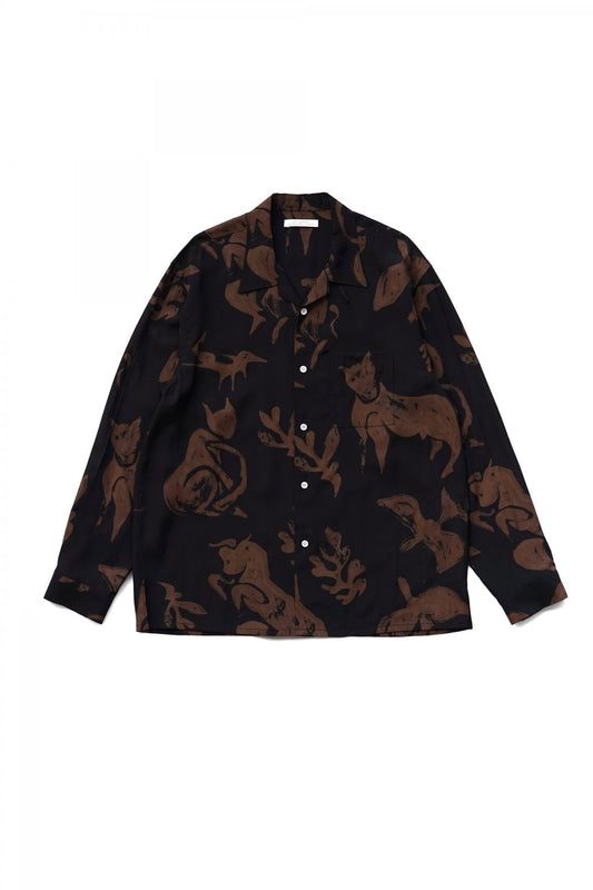 OLD JOE - ORIGINAL PRINTED OPEN COLLAR SHIRTS - DRAWING L/S - BLACK