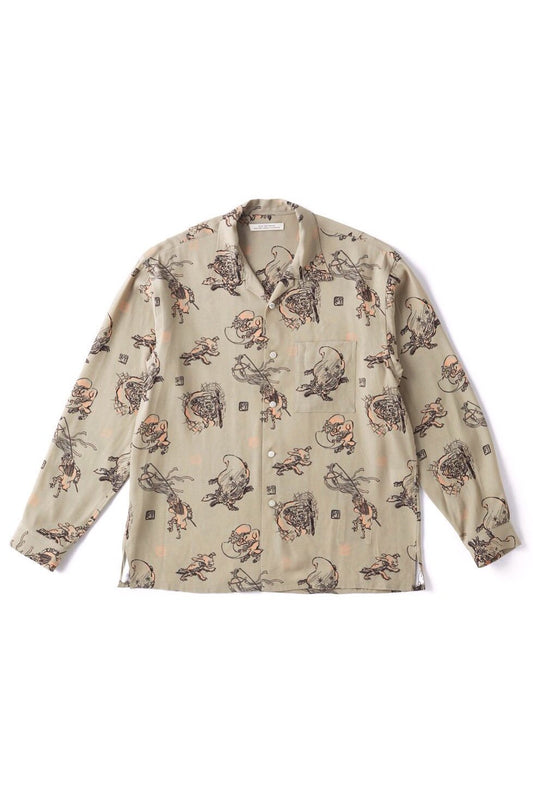 OLD JOE - ORIGINAL PRINTED OPEN COLLAR SHIRTS - YOUKAI L/S - EUCALYPTUS