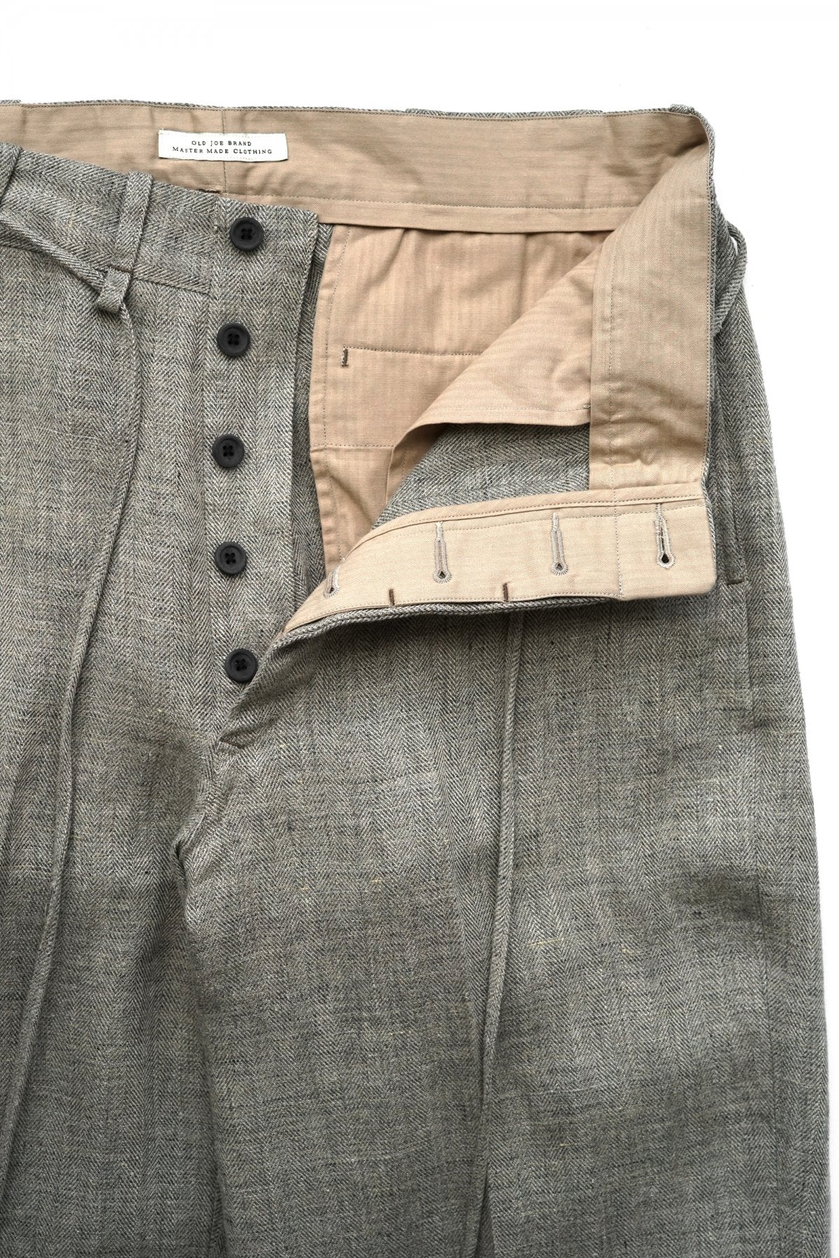 OLD JOE - STRING WAIST WORK TROUSER - HERRINGBONE LINEN