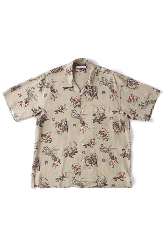 OLD JOE - ORIGINAL PRINTED OPEN COLLAR SHIRTS - YOUKAI S/S - EUCALYPTUS