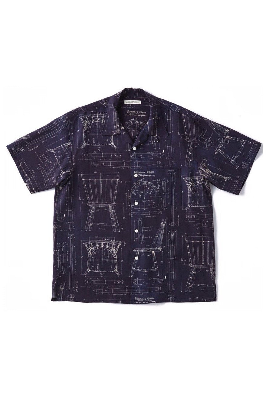 OLD JOE - ORIGINAL PRINTED OPEN COLLAR SHIRTS - BLUE PRINT S/S - NOCTURNE