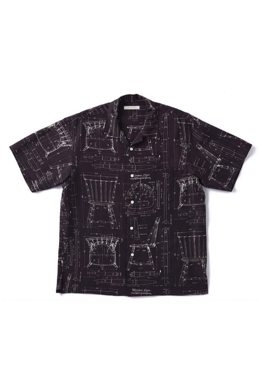 OLD JOE - ORIGINAL PRINTED OPEN COLLAR SHIRTS - BLUE PRINT S/S - GRAPHITE