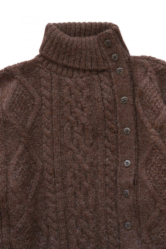 WRYHT - FISHERMAN BUTTONED SWEATER - ESPRESSO