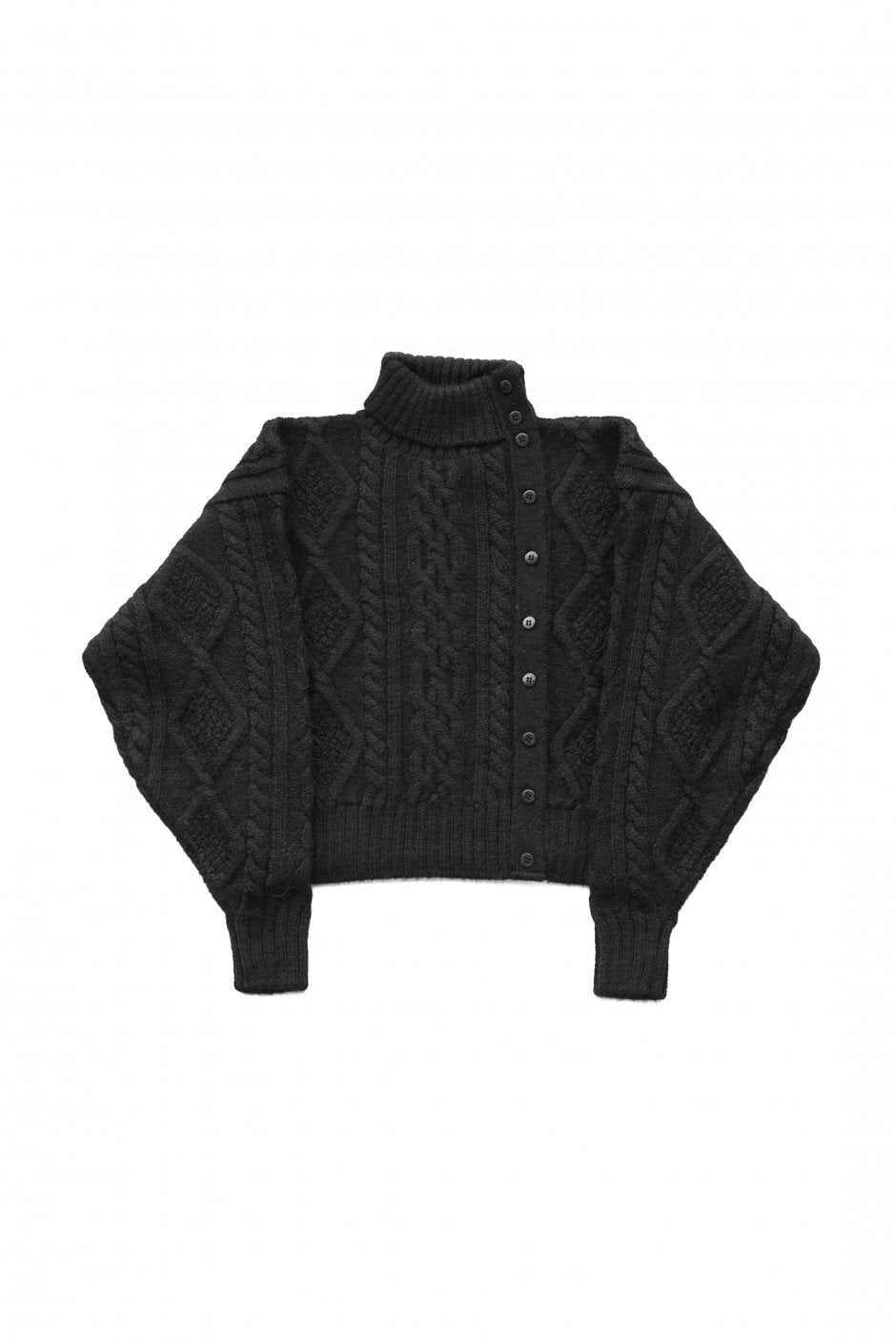 WRYHT - FISHERMAN BUTTONED SWEATER - BLACK