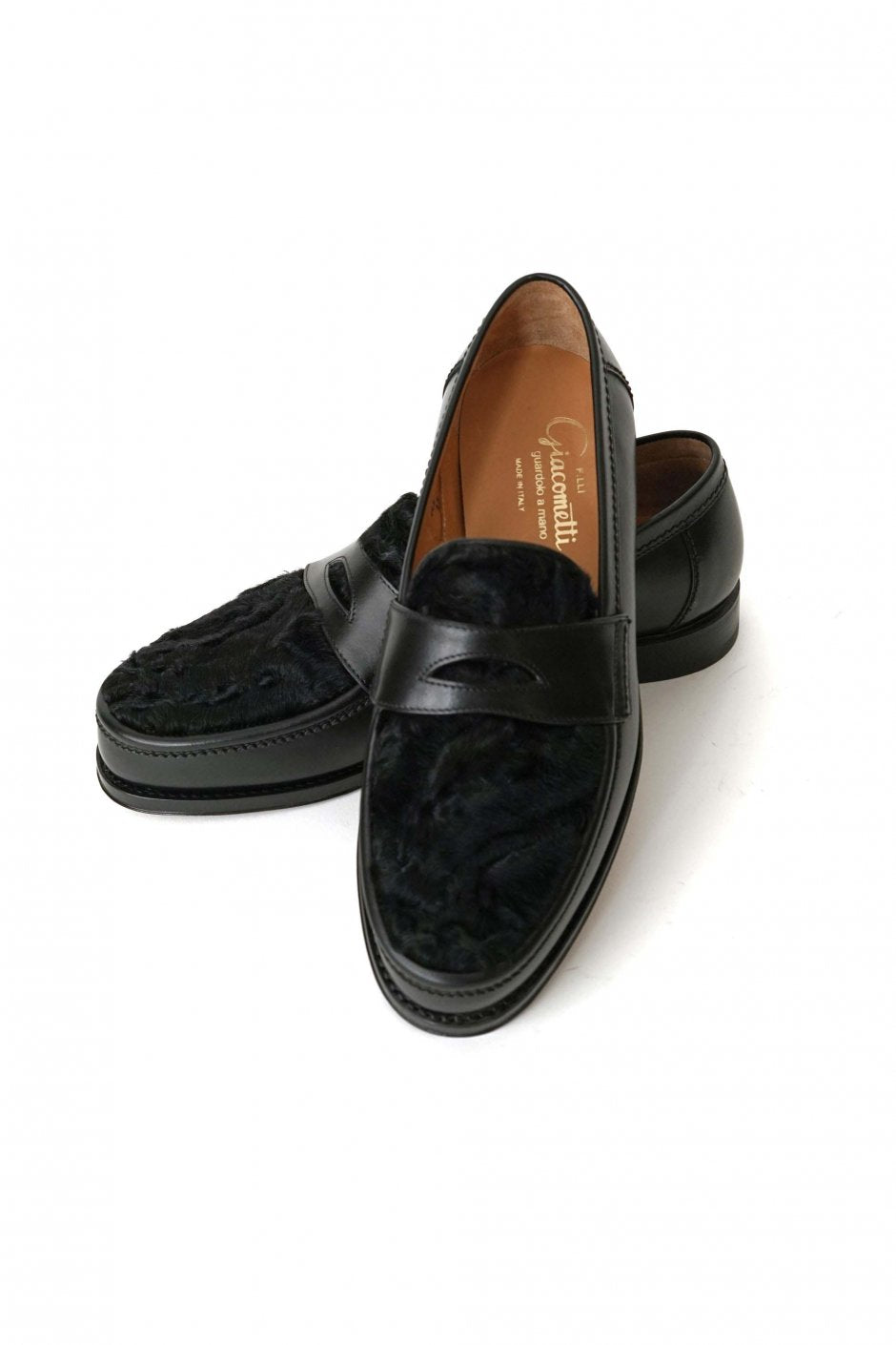 F.LLI Giacometti - FG537 - PENNY LOAFER - CALF LEATHER/ BABY LAMB HAIR - BLACK