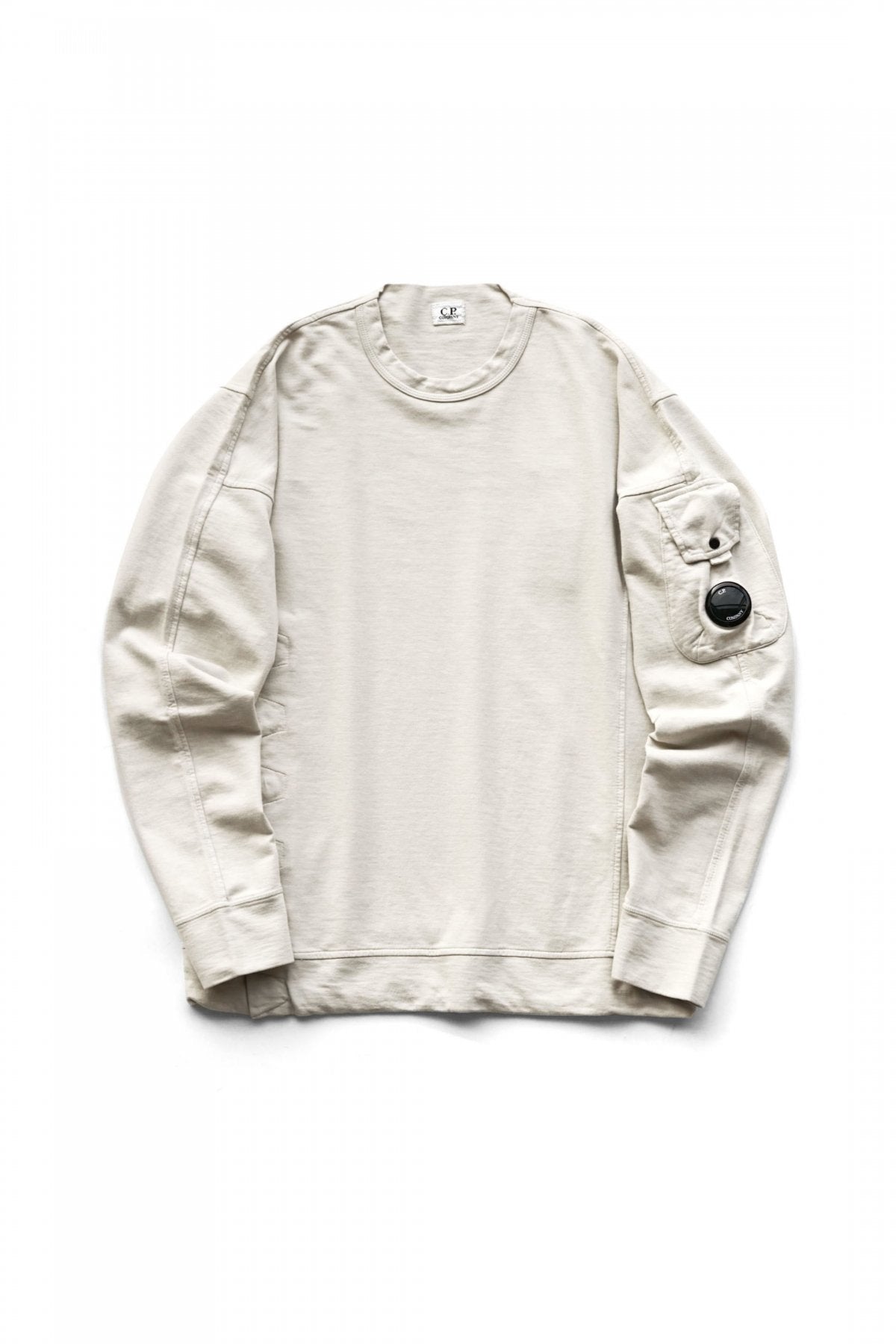 C.P.COMPANY - LIGHT FLEECE ASYMMETRICAL SWEATSHIRT - SAND SHELL