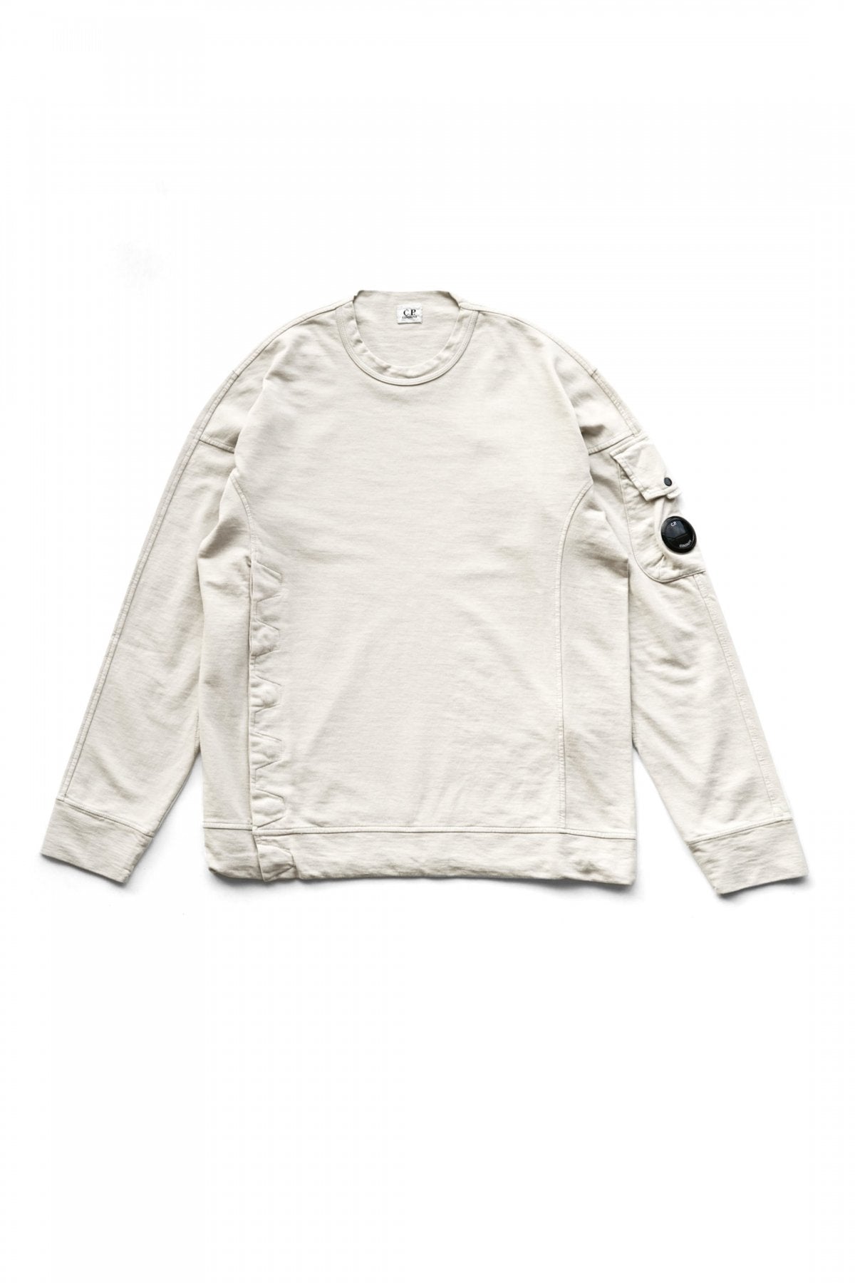 C.P.COMPANY - LIGHT FLEECE ASYMMETRICAL SWEATSHIRT - SAND SHELL