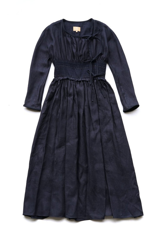 Nigel Cabourn woman - LINEN FOLKLORE DRESS - NAVY