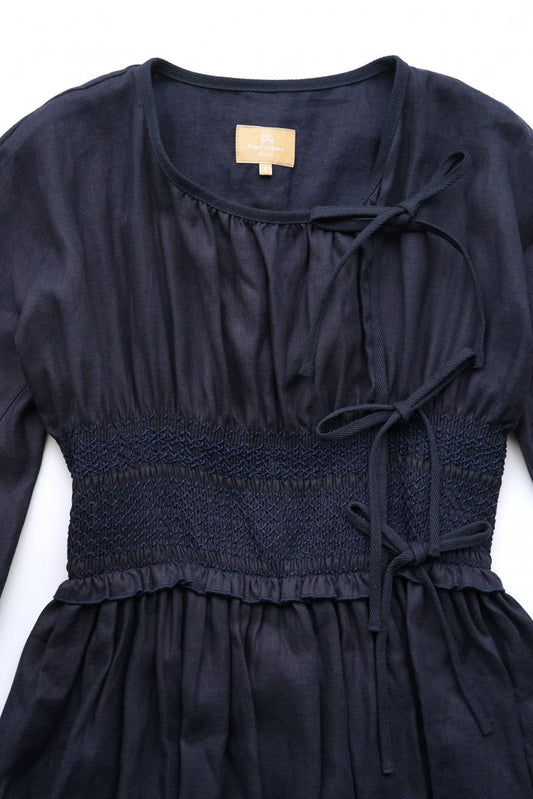 Nigel Cabourn woman - LINEN FOLKLORE DRESS - NAVY