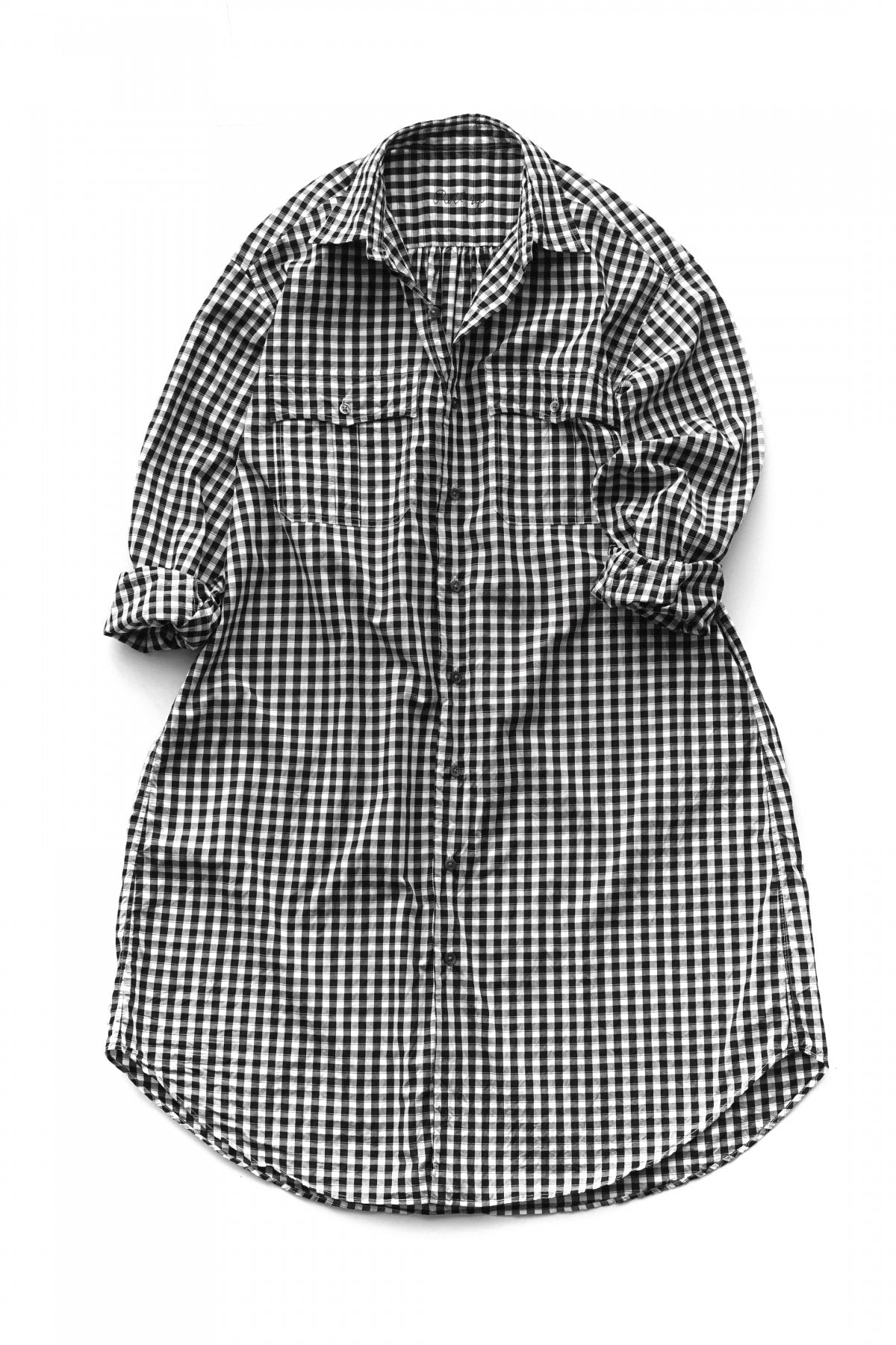 Porter Classic - ROLL UP GINGHAM CHECK SHIRT DRESS - BLACK