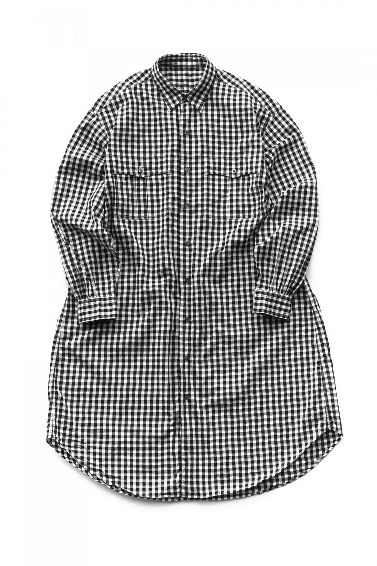 Porter Classic - ROLL UP GINGHAM CHECK SHIRT DRESS - BLACK