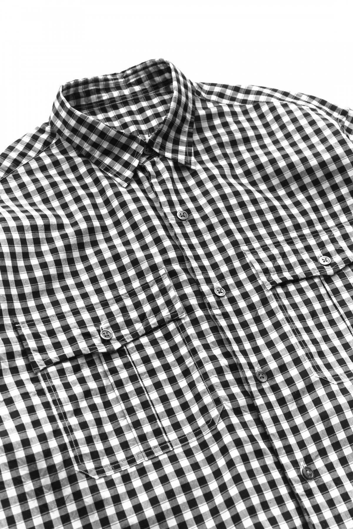 Porter Classic - ROLL UP GINGHAM CHECK SHIRT DRESS - BLACK