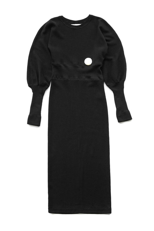 WRYHT - WAVY RIB VICTORIAN SLEEVE DRESS - BLACK