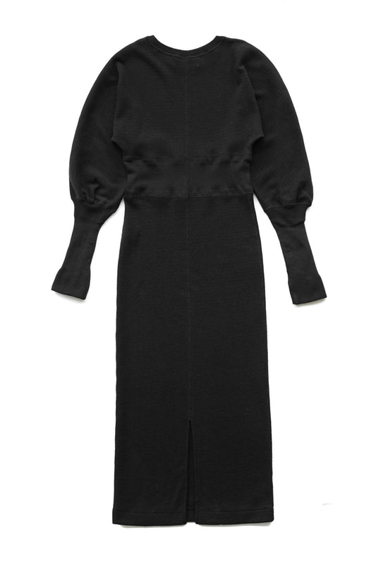 WRYHT - WAVY RIB VICTORIAN SLEEVE DRESS - BLACK