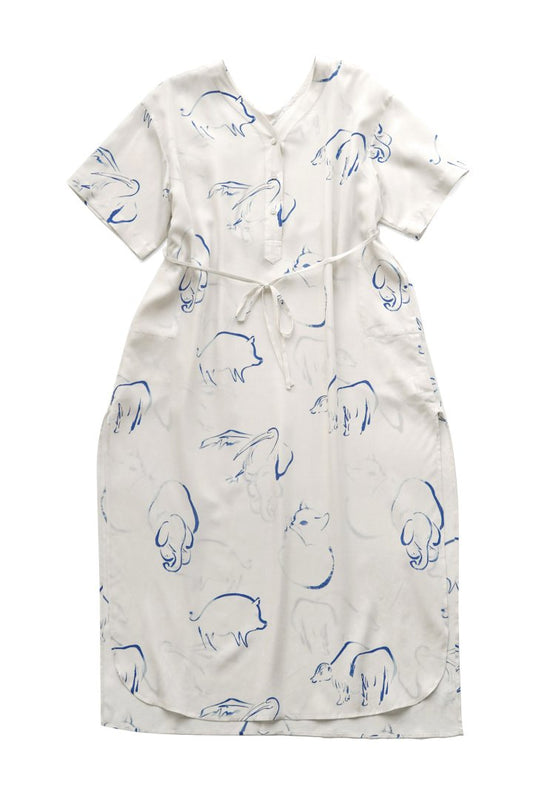 WRYHT - SLIT NECK PAJAMA DRESS - DRAWING (RAW WHITE)