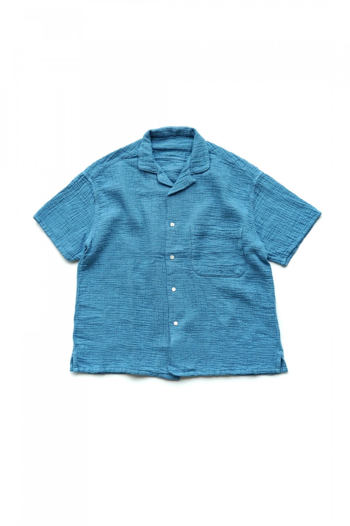 Porter Classic - SASHIKO LINEN PREMIUM SHORT SLEEVE SHIRT - BLUE