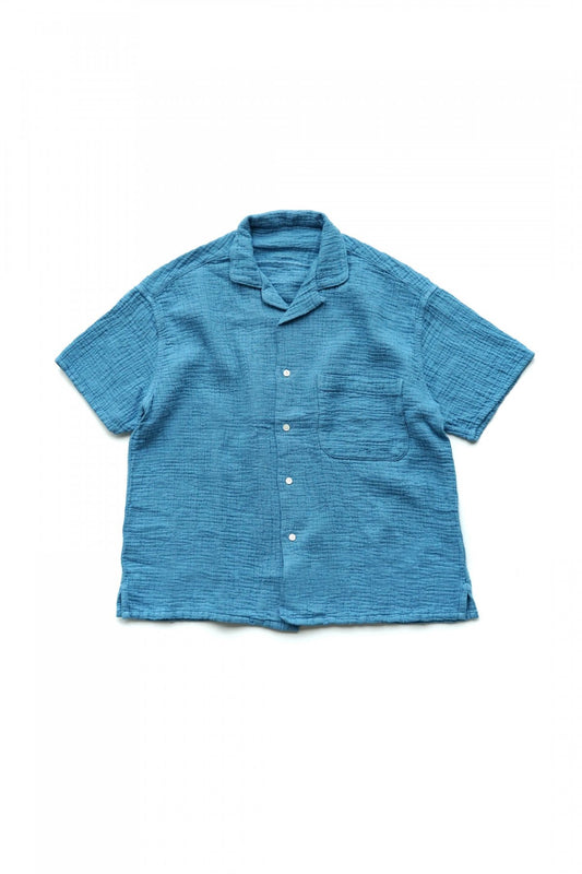 Porter Classic - SASHIKO LINEN PREMIUM SHORT SLEEVE SHIRT - BLUE