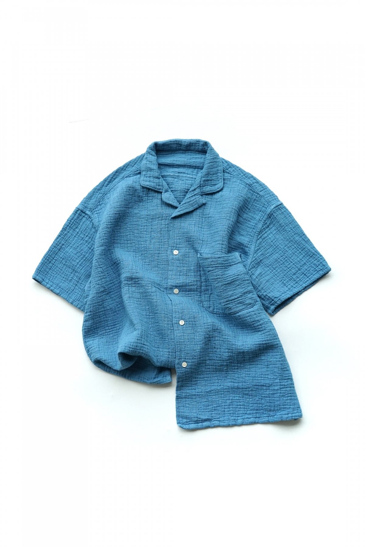 Porter Classic - SASHIKO LINEN PREMIUM SHORT SLEEVE SHIRT - BLUE