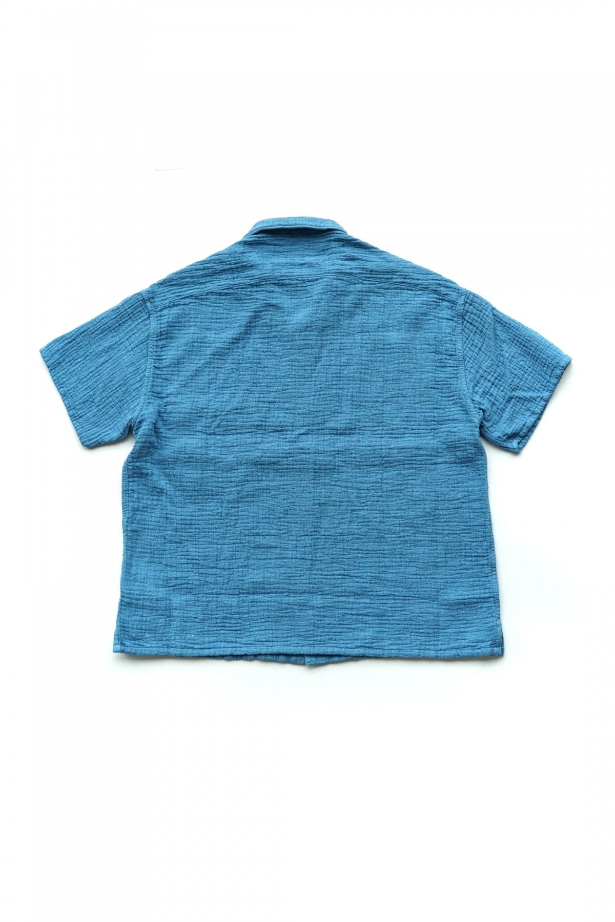 Porter Classic - SASHIKO LINEN PREMIUM SHORT SLEEVE SHIRT - BLUE