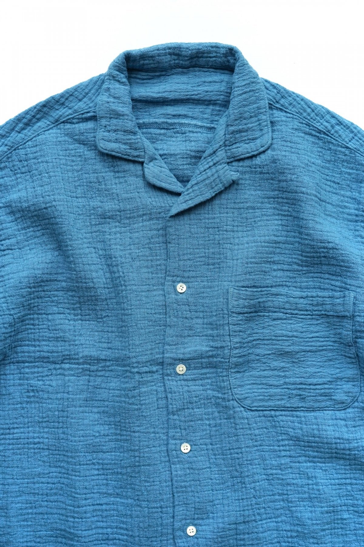 Porter Classic - SASHIKO LINEN PREMIUM SHORT SLEEVE SHIRT - BLUE