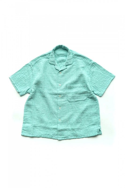 Porter Classic - SASHIKO LINEN PREMIUM SHORT SLEEVE SHIRT - TURQUOISE