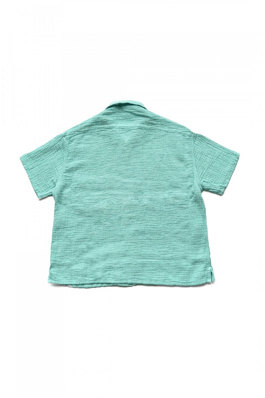 Porter Classic - SASHIKO LINEN PREMIUM SHORT SLEEVE SHIRT - TURQUOISE