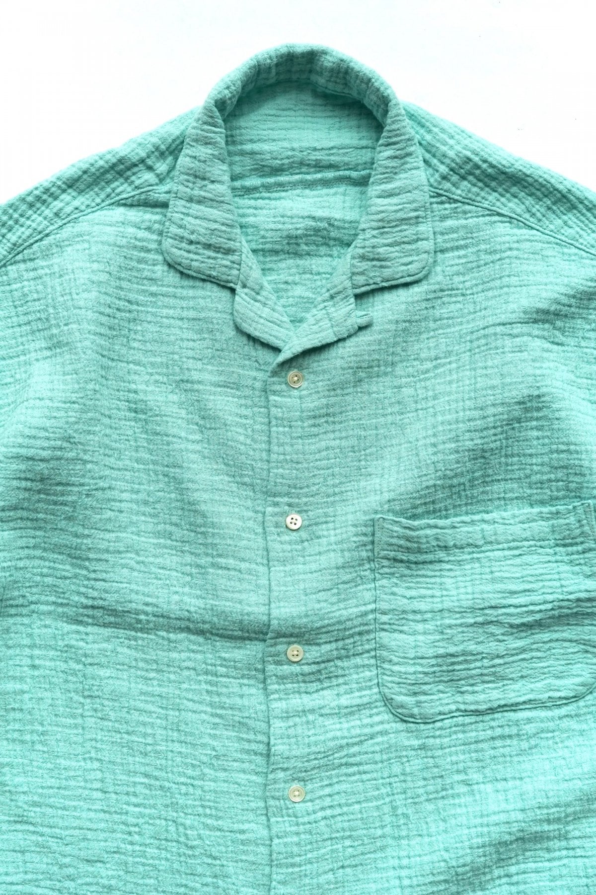 Porter Classic - SASHIKO LINEN PREMIUM SHORT SLEEVE SHIRT - TURQUOISE